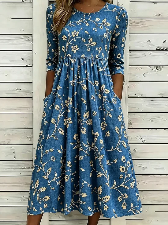 Women Floral Summer Printing
                                    Dress Crew Neck Half Sleeve H-Line
                                    Dress