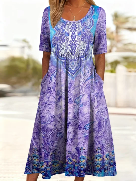 Women Abstract Summer Printing
                                    Dress Crew Neck Half Sleeve H-Line
                                    Dress