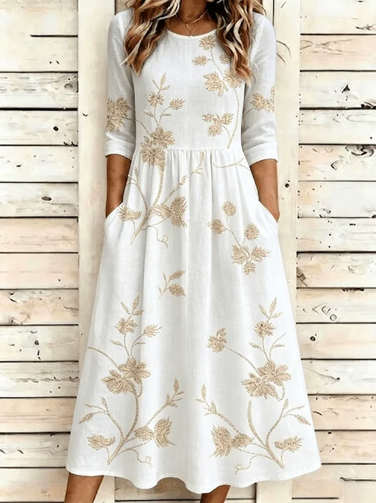 Women Floral Summer Printing
                                    Dress Crew Neck Half Sleeve H-Line
                                    Dress
