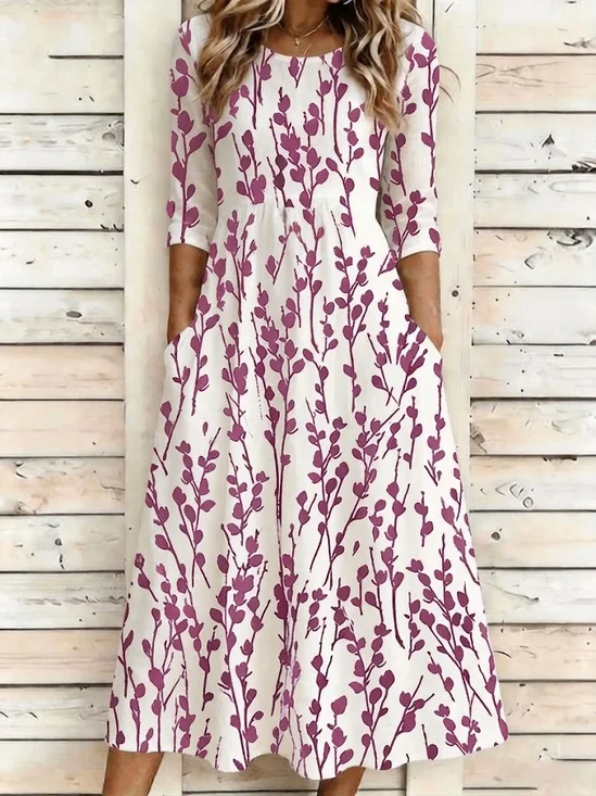 Women Leaf Summer Dress Crew
                                    Neck Half Sleeve H-Line Dress