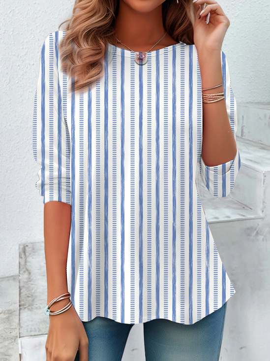 Casual Striped Crew Neck Long Sleeve T-shirt