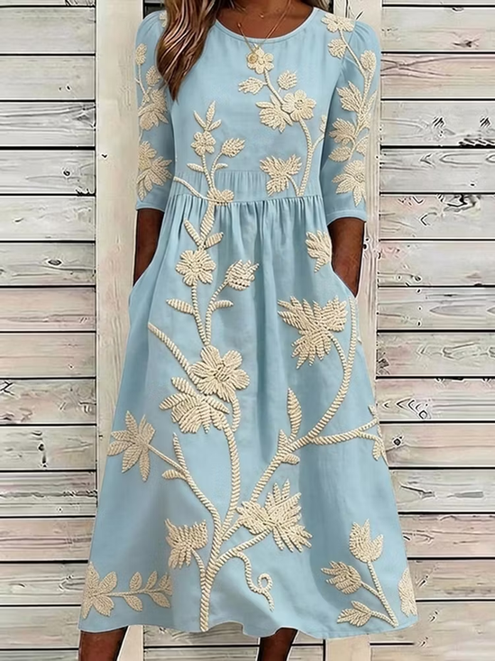 Women Floral Summer Printing
                                    Dress Crew Neck Half Sleeve H-Line
                                    Dress