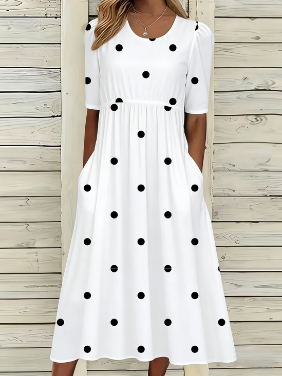 Women Polka Dots Summer
                                    Printing Dress Crew Neck Half Sleeve
                                    H-Line Dress