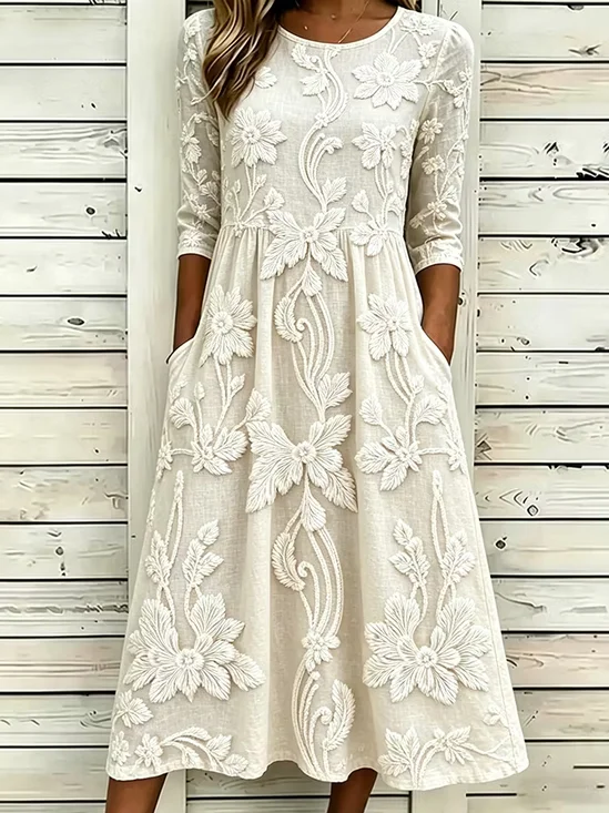 Women Floral Summer Printing
                                    Dress Crew Neck Half Sleeve H-Line
                                    Dress