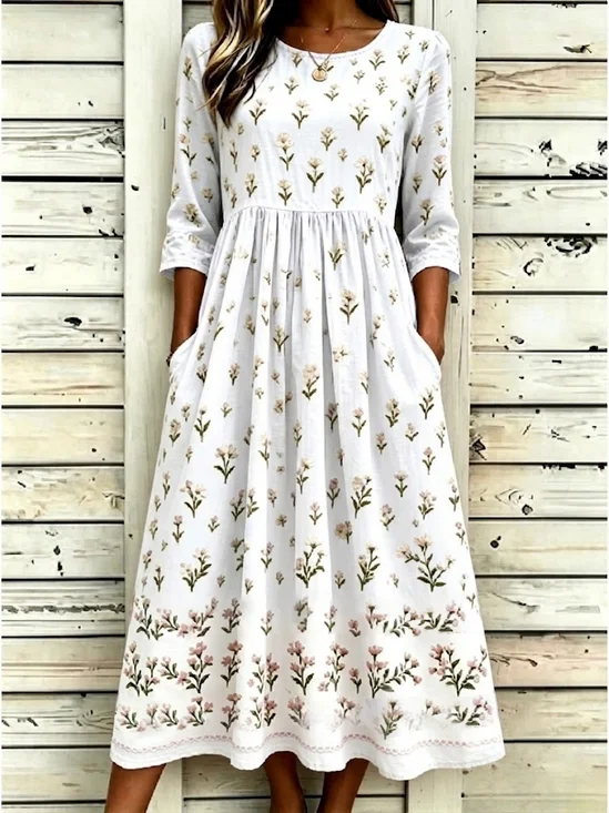 Women Floral Summer Printing
                                    Dress Crew Neck Half Sleeve H-Line
                                    Dress