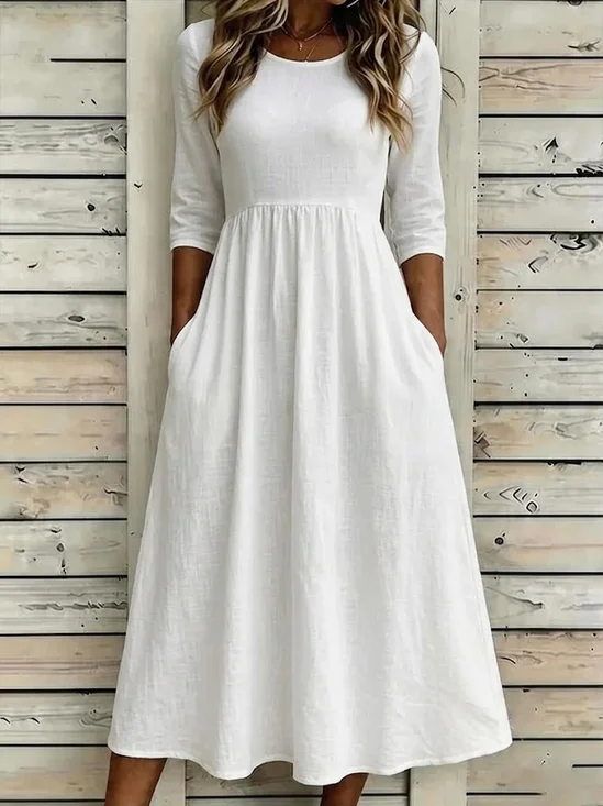 Women Plain Summer Printing
                                    Dress Crew Neck Half Sleeve H-Line
                                    Dress