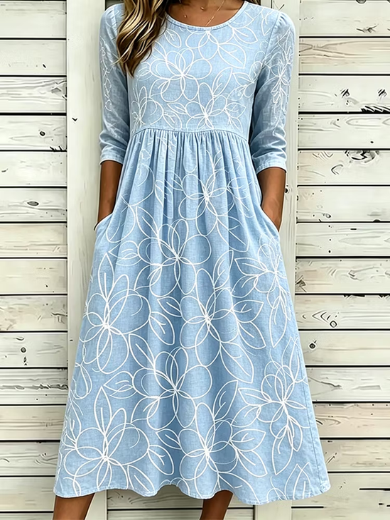 Women Floral Summer Printing
                                    Dress Crew Neck Half Sleeve H-Line
                                    Dress