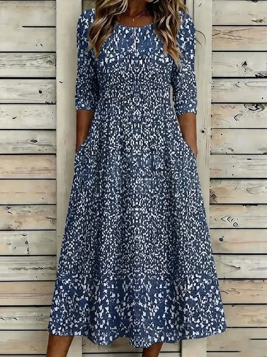 Women Abstract Summer Printing
                                    Dress Crew Neck Half Sleeve H-Line
                                    Dress