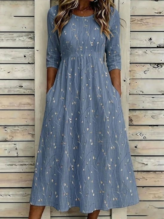 Women Floral Summer Printing
                                    Dress Crew Neck Half Sleeve H-Line
                                    Dress