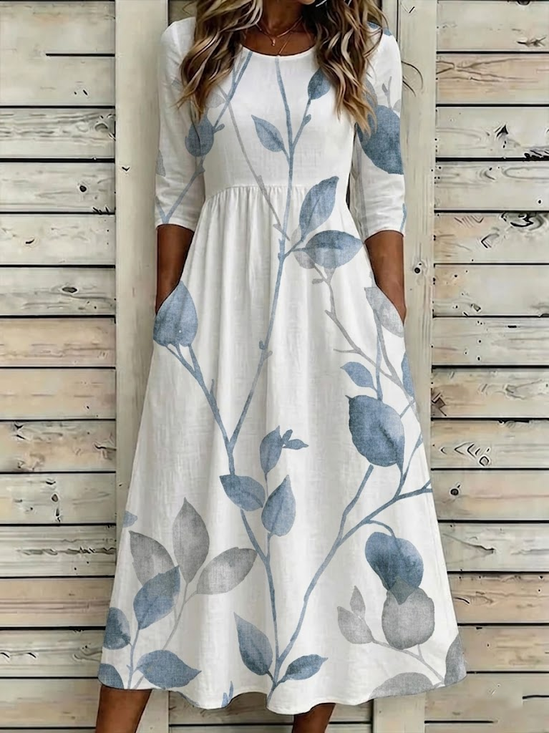 Women Floral Summer Printing
                                    Dress Crew Neck Half Sleeve H-Line
                                    Dress
