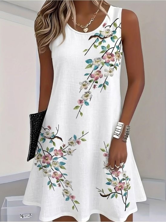 Women Floral Summer Dress Half Open Collar Sleeveless Fit & Flare Dress A-Line Dress
