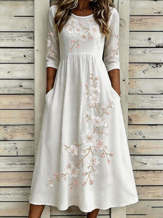 Women Floral Summer Printing
                                    Dress Crew Neck Half Sleeve H-Line
                                    Dress