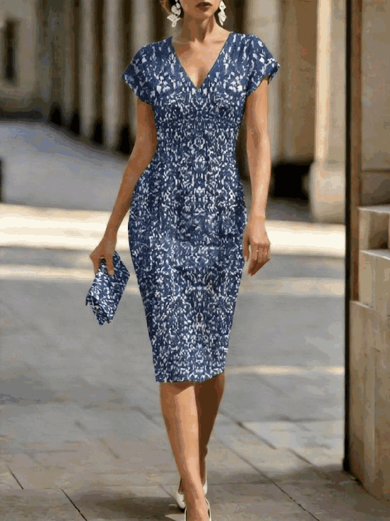 Women Polka Dots Summer Dress V
                                    Neck Cap Sleeve Sheath Dress X-Line
                                    Dress