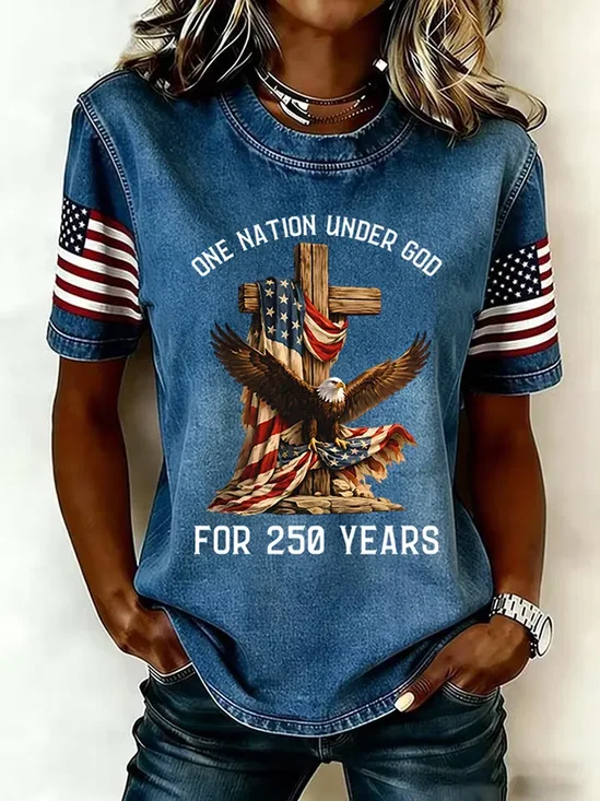 Casual Independence Day (Flag) Crew Neck Short Sleeve T-shirt