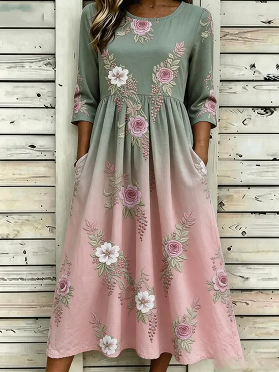 Women
                      Floral Summer Printing Dress Crew Neck Half Sleeve
                      H-Line Dress