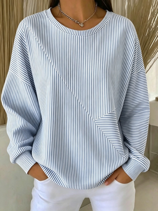 Simple Crew Neck Striped Sweatshirt