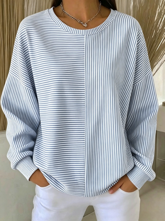 Casual Crew Neck Striped Sweatshirt