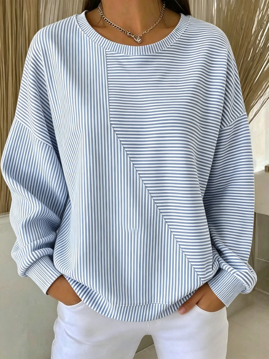 Casual Crew Neck Striped Sweatshirt