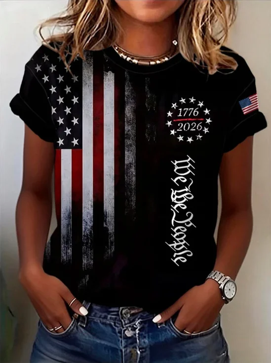 Casual Independence Day (Flag) Crew Neck Short Sleeve T-shirt