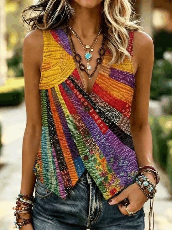 V Neck Boho Regular Fit Vest