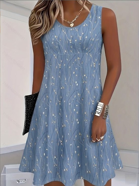 Women Floral Summer Dress Half Open Collar Sleeveless Fit & Flare Dress A-Line Dress