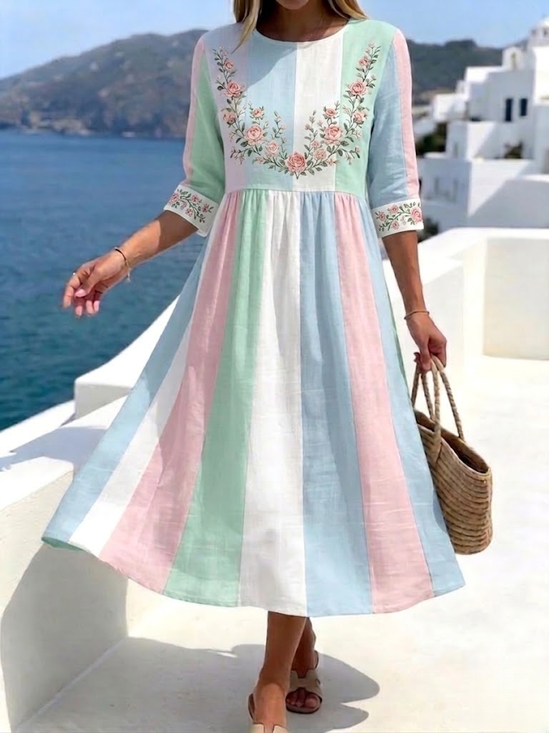 Women
                      Floral Summer Dress Crew Neck Half Sleeve H-Line
                      Dress
