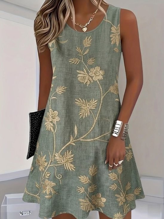 Women Floral Summer Dress Half Open Collar Sleeveless Fit & Flare Dress A-Line Dress