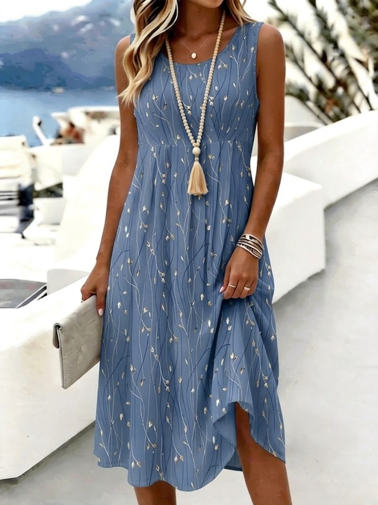 Women
                      Floral Summer Dress Crew Neck Sleeveless Tank
                      A-Line Dress