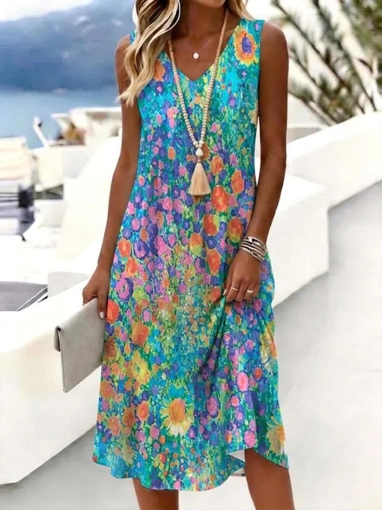 Women
                      Floral Summer Dress V Neck Sleeveless Tank A-Line
                      Dress