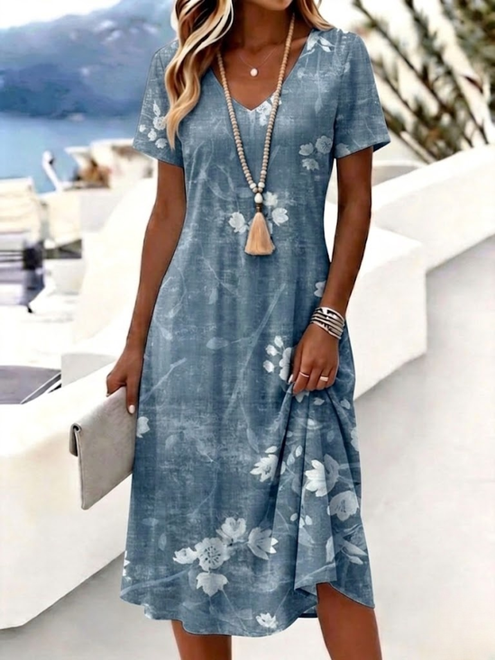 Women
                      Floral Summer Dress V Neck Short Sleeve A-Line
                      Dress