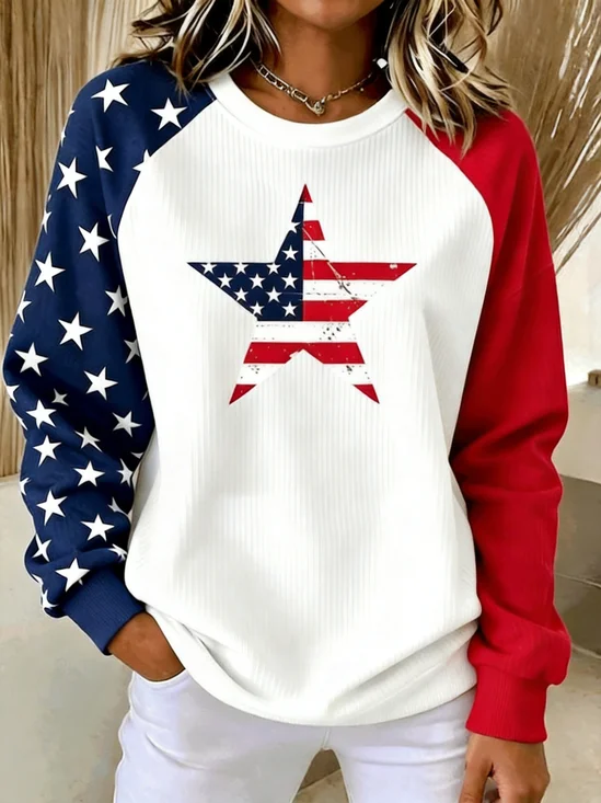 Casual Crew Neck Independence Day (Flag) Sweatshirt