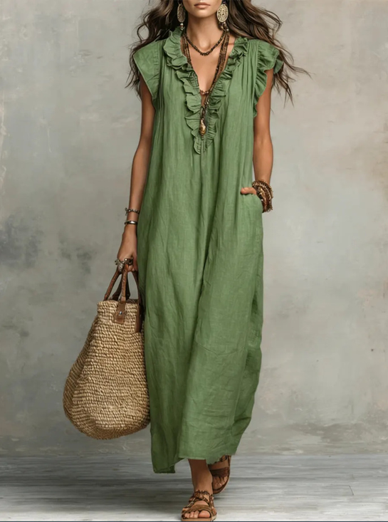 Women Plain Summer Peplum Dress V Neck Sleeveless Tank A-Line Dress