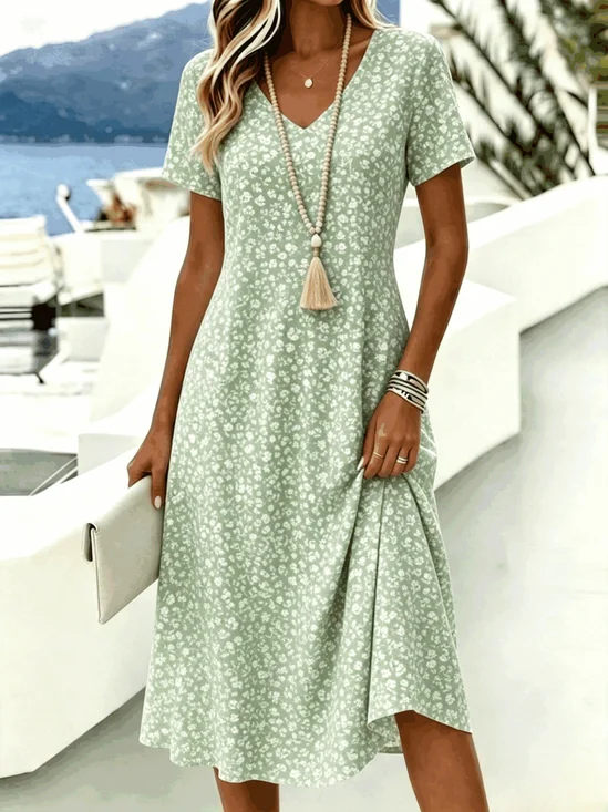 Women
                      Floral Summer Dress V Neck Short Sleeve A-Line
                      Dress