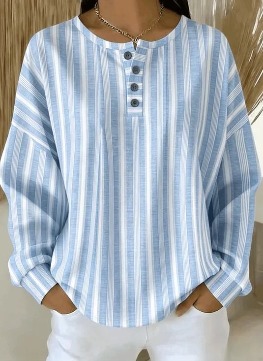 Casual Henley Collar Striped Sweatshirt