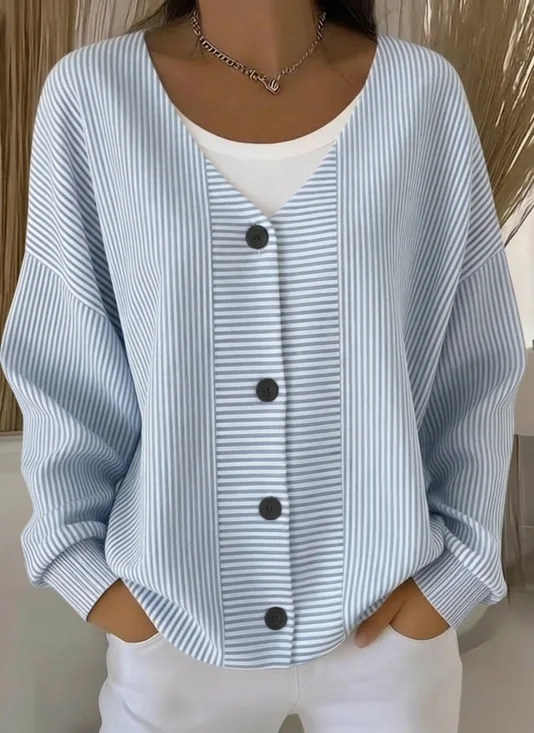 Women Striped Long Sleeve Comfy Casual Cardigan