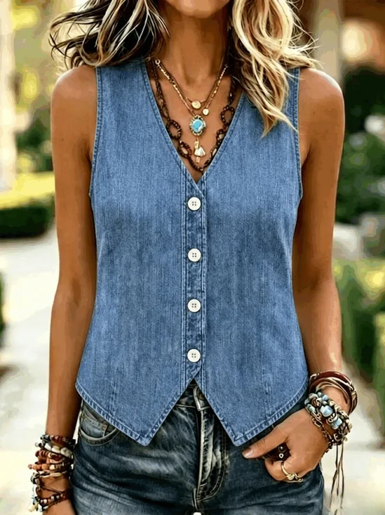 Plain V Neck Casual Regular Fit Vest