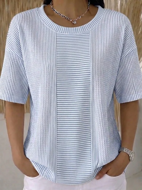 Casual Striped Crew Neck Short Sleeve T-shirt