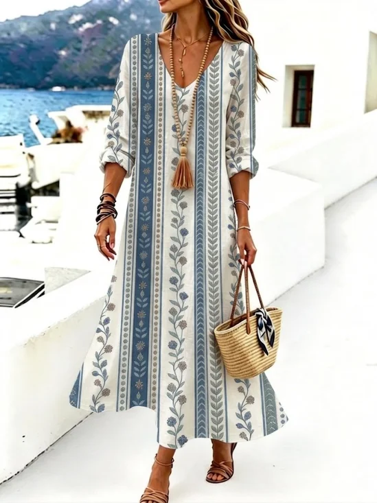 Women
                      Floral Spring/Fall Dress V Neck Long Sleeve H-Line
                      Dress