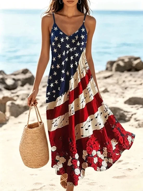 Women Floral Summer Dress Spaghetti Sleeveless A-Line Dress