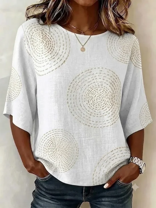 Crew Neck Half Sleeve Plain Printing Regular Micro-Elasticity Loose Blouse For Women