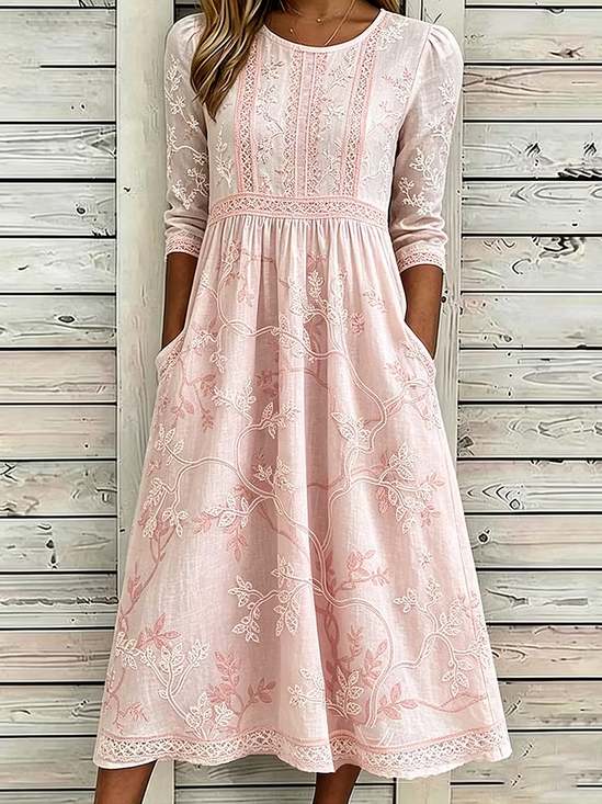 Women 3D Printing Summer Dress Crew Neck Half Sleeve A-Line Dress