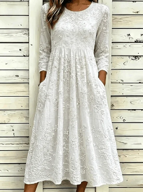 Women Floral Summer Dress Crew Neck Half Sleeve A-Line Dress