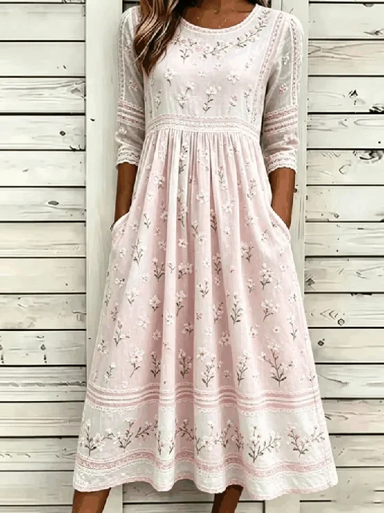 Women 3D Printing Summer Dress Crew Neck Half Sleeve A-Line Dress