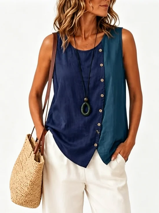 Casual Crew Neck Plain Tank Top