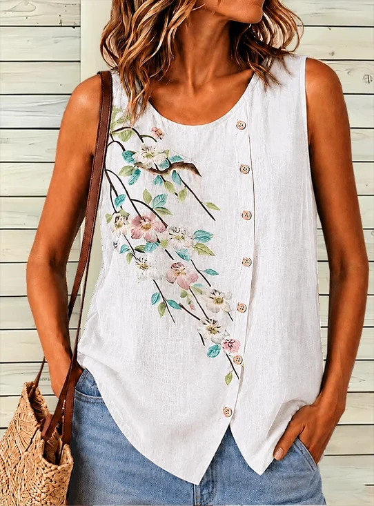 Casual Crew Neck Animal Tank Top