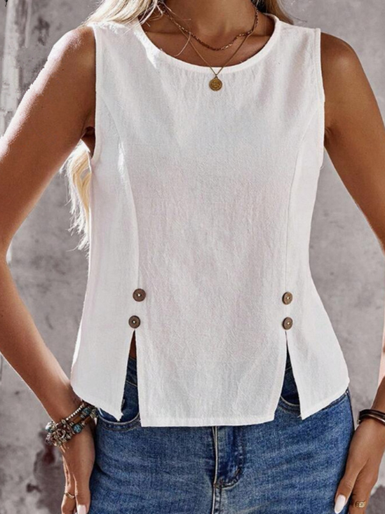 Casual Crew Neck Plain Tank Top