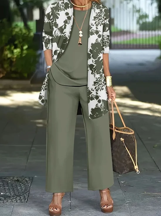 Women Floral Printing Matching Outfit Daily Long Sleeve Casual Spring/Fall Multi-Piece Set Matching Set