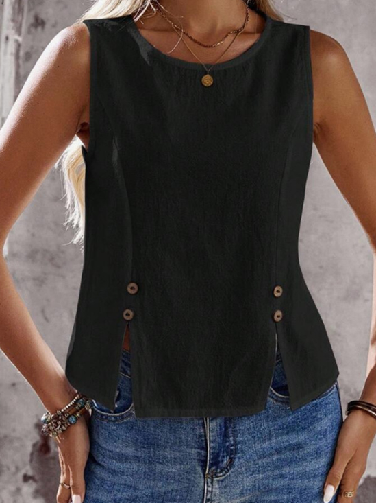 Casual Crew Neck Plain Tank Top
