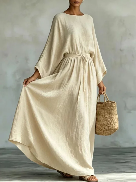 Women Plain Spring/Fall Dress Crew Neck Long Sleeve X-Line Dress