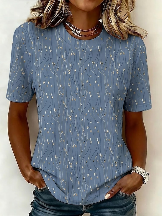 Casual Leaf Crew Neck Short Sleeve T-shirt